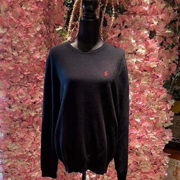 Ralph Lauren POLO Ladies Black Crewneck Sweater with Red Logo - Picture 1 of 10